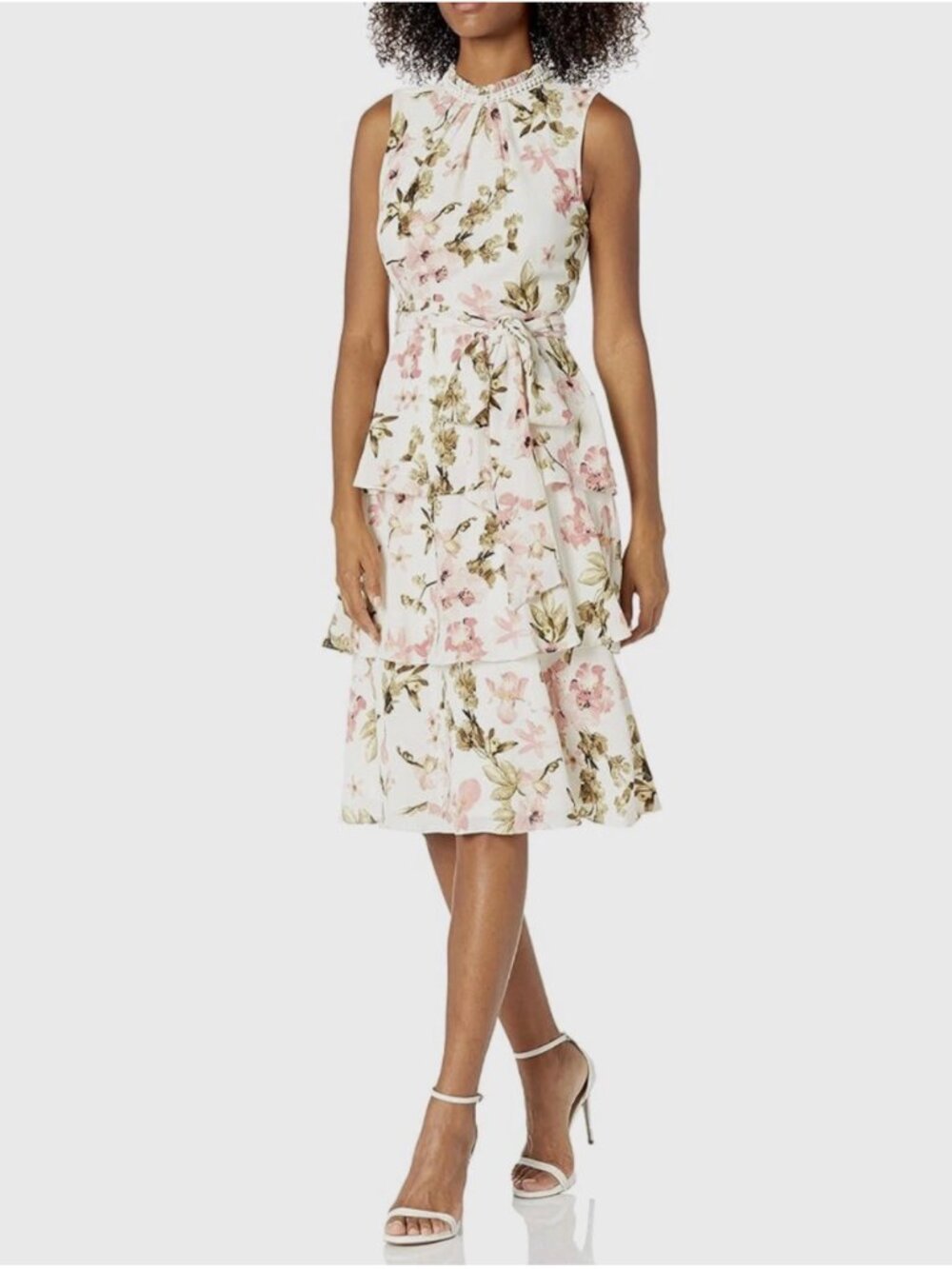 Jessica Howard Women's Ivory Floral Printed Polyester Tiered Dress Size 14